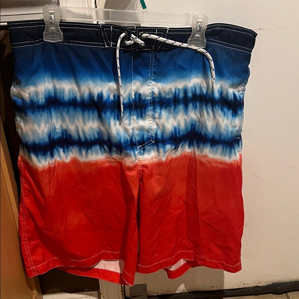 Men's Red and Blue Tie-Dye Board Shorts